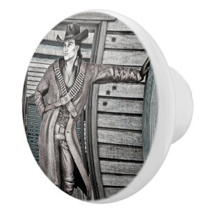 Vintage Western Cowboy Rustic Ranch Art Ceramic Knob
