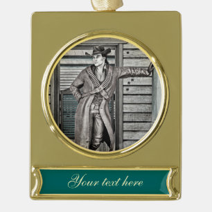 Vintage Western Cowboy Rustic Ranch Art Gold Plated Banner Ornament
