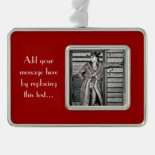Vintage Western Cowboy Rustic Ranch Art Silver Plated Framed Ornament