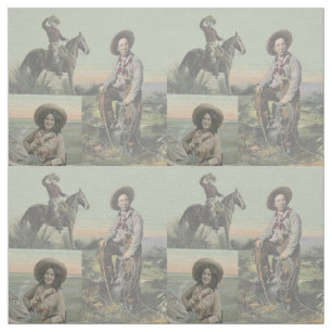 Vintage Western Cowboys and Cowgirl Old West 4.5" Fabric
