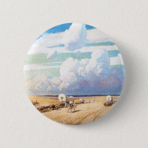 Vintage Western Cowboys, Covered Wagons by Wyeth 6 Cm Round Badge