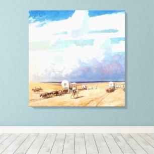 Vintage Western Cowboys, Covered Wagons by Wyeth Canvas Print