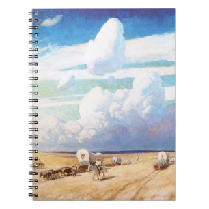 Vintage Western Cowboys, Covered Wagons by Wyeth Spiral Notebook