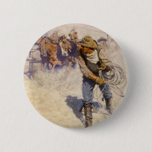 Vintage Western Cowboys, In the Corral by NC Wyeth 6 Cm Round Badge