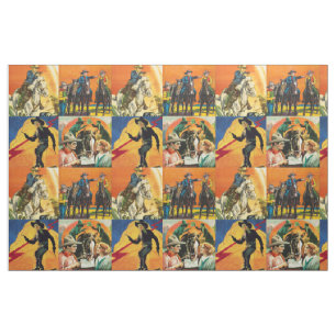 Vintage Western Cowboys Movie Poster Blocks 18" Fabric