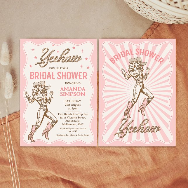 Vintage Western Cowgirl Bridal Shower Invitation (Vintage Cowgirl Bridal Shower Invitation, Western Bridal Shower Invitation, Pink Brown, Rope Text, )