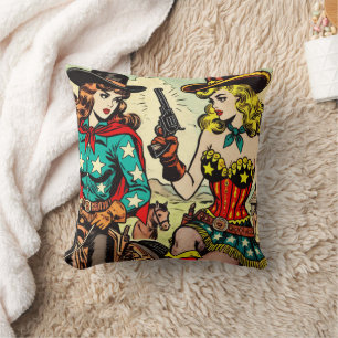 Vintage Western Cowgirl Comics Cushion