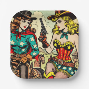 Vintage Western Cowgirl Comics Paper Plate