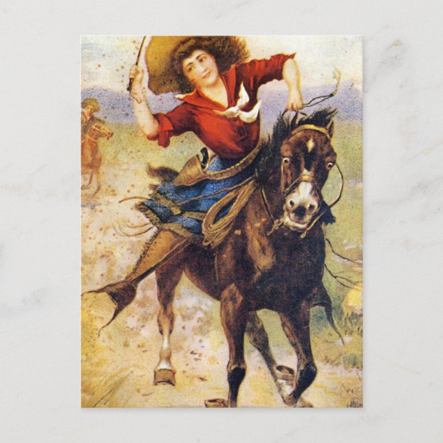 Vintage Western Cowgirl On Horse Postcard (Front)