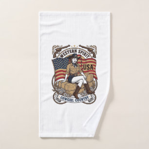 Vintage Western Cowgirl Patriotic Shirt Design_1 Hand Towel
