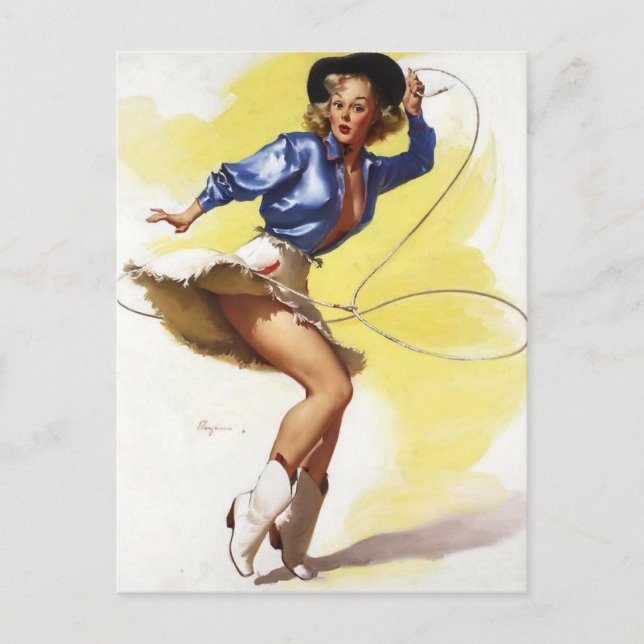 Vintage Western Cowgirl Pin UP Girl Postcard (Front)