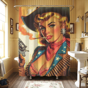 Vintage Western Cowgirl Pin Up Shower Curtain