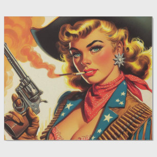 Vintage Western Cowgirl Pin Up Wrapping Paper