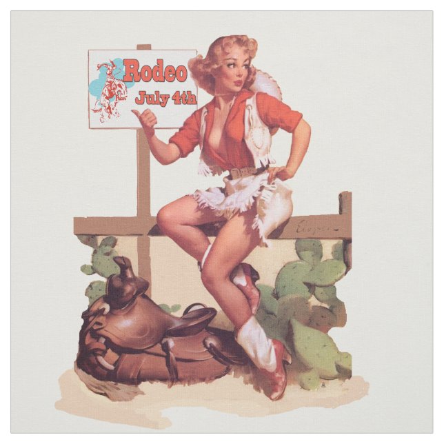 Vintage Western Cowgirl Saddle Rodeo Sign Fabric (Swatch)