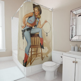 Vintage Western Cowgirl Sheriff With Jail Keys Shower Curtain