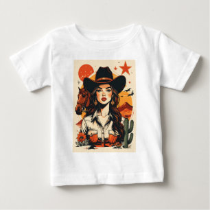 Vintage Western Cowgirl Sunset Illustration  Baby T-Shirt