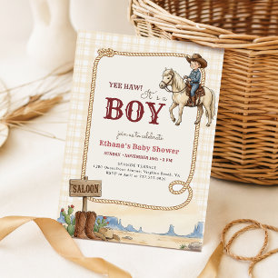 Vintage Western Desert Cute Cowboy Baby Shower Invitation