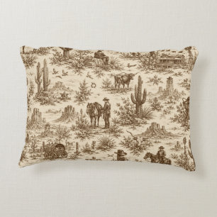 Vintage Western Desert Toile Seamless Pattern Decorative Cushion