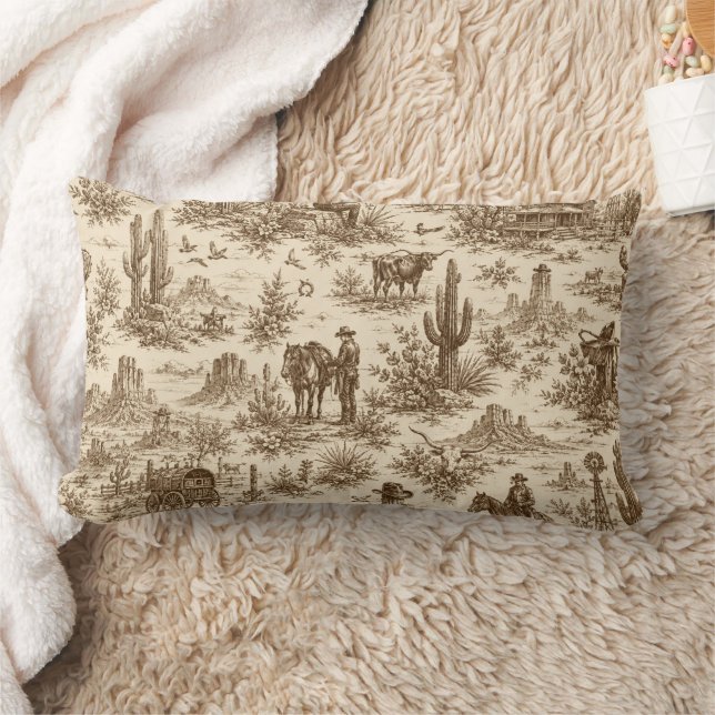 Vintage Western Desert Toile Seamless Pattern Lumbar Cushion (Blanket)