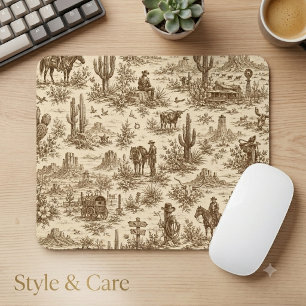 Vintage Western Desert Toile Seamless Pattern Mouse Pad