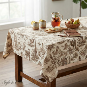 Vintage Western Desert Toile Seamless Pattern Tablecloth