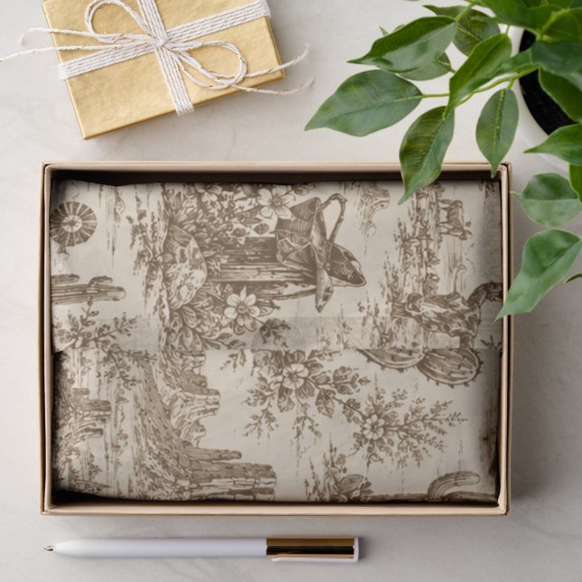 Vintage Western Desert Toile Seamless Pattern Tissue Paper (Gift)