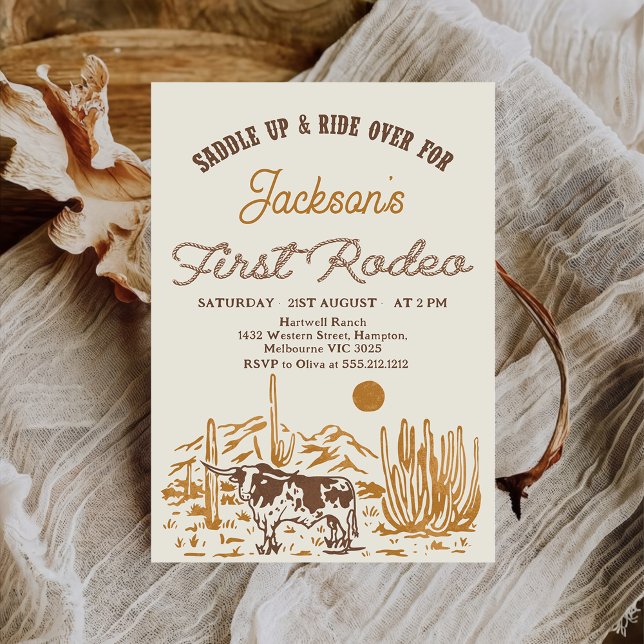 Vintage Western First Rodeo 1st Birthday Invitation (Creator Uploaded)