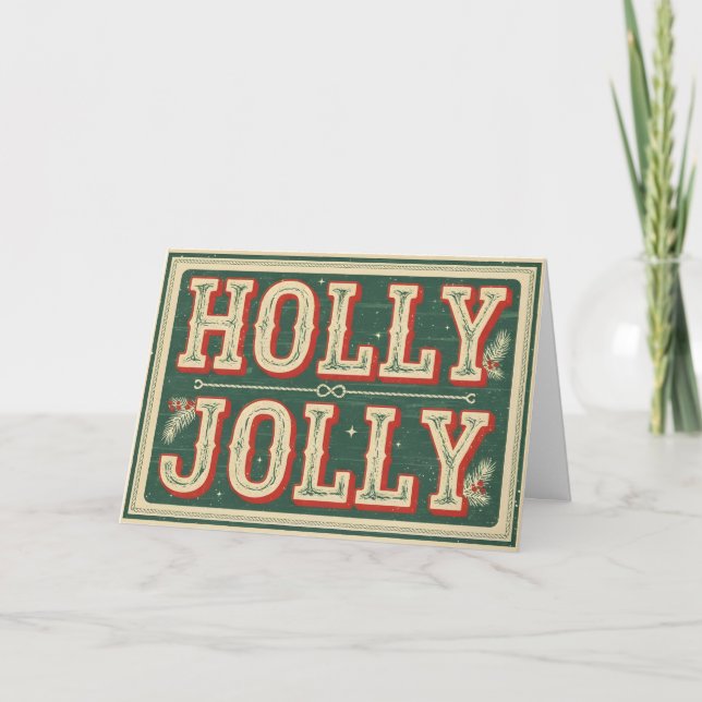 Vintage Western Holly Jolly Christmas Holiday Card (Front)