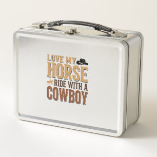Vintage Western Horse and Cowboy Quote Shirt Desig Metal Lunch Box