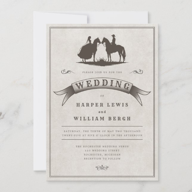 Vintage Western horseback wedding Invitation (Front)