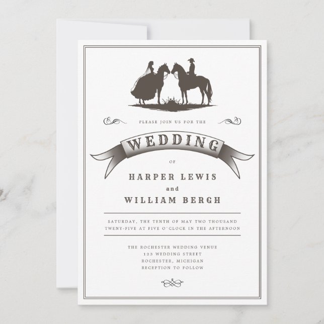 Vintage Western horseback wedding Invitation (Front)