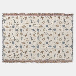 Vintage Western Icons Pattern Throw Blanket