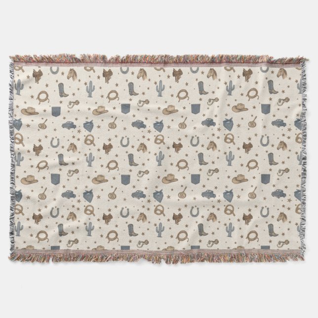 Vintage Western Icons Pattern Throw Blanket (Front)
