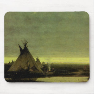 Vintage Western, Indian Camp at Dawn by Tavernier Mouse Pad