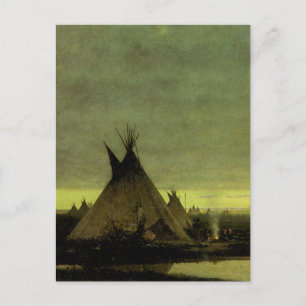 Vintage Western, Indian Camp at Dawn by Tavernier Postcard