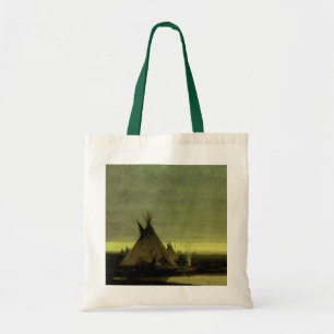 Vintage Western, Indian Camp at Dawn by Tavernier Tote Bag