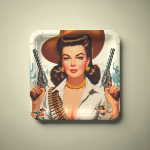 Vintage Western Pin-up Paper Plate
