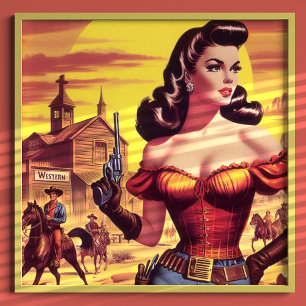 Vintage Western Pin-up Poster