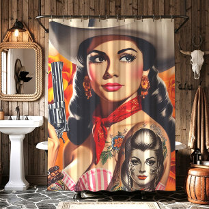 Vintage Western Pin-up Shower Curtain
