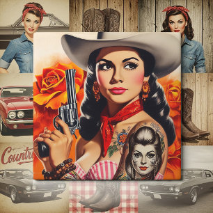 Vintage Western Pin-up Tile