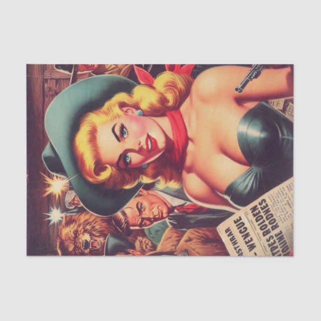 Vintage Western Pulp Girl Tissue Paper (Front)