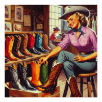 Vintage Western Retro Cowgirl Boot Shopping 