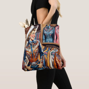 Vintage Western Retro Cowgirl Shirt Shopping 3 Tote Bag