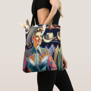 Vintage Western Retro Cowgirl Shirt Shopping Tote Bag