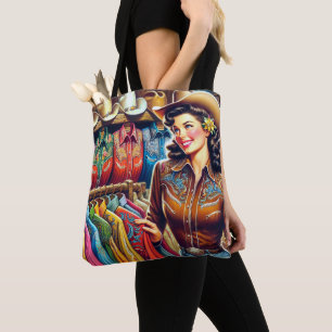 Vintage Western Retro Cowgirl Shirt Shopping  Tote Bag