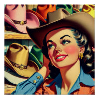 Vintage Western Retro Cowgirl Shopping For Hats 5