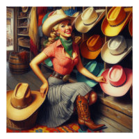 Vintage Western Retro Cowgirl Shopping For Hats