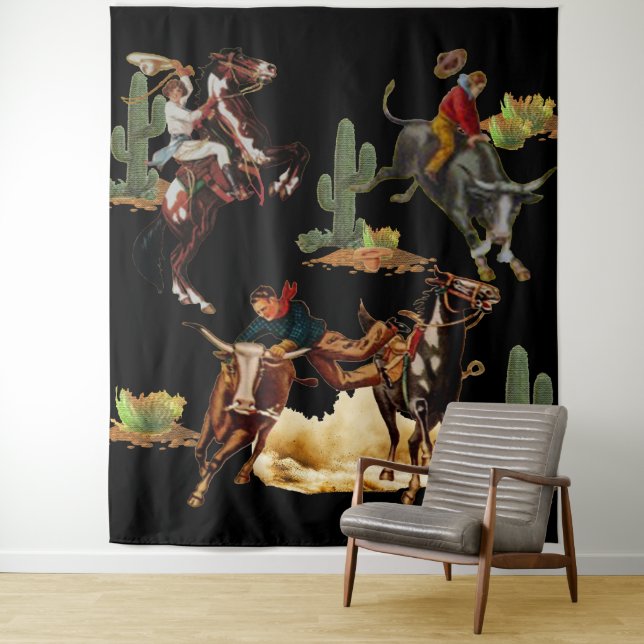 Vintage Western Rodeo Events Cowboy Cowgirl    Tapestry (In Situ)
