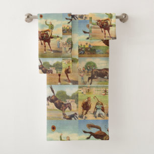 Vintage Western Rodeo Events Cowboys Horses Bulls Bath Towel Set