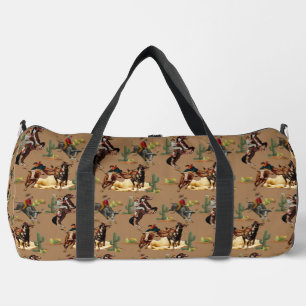 Vintage Western Rodeo Events Cowgirl Cowboy Duffle Bag